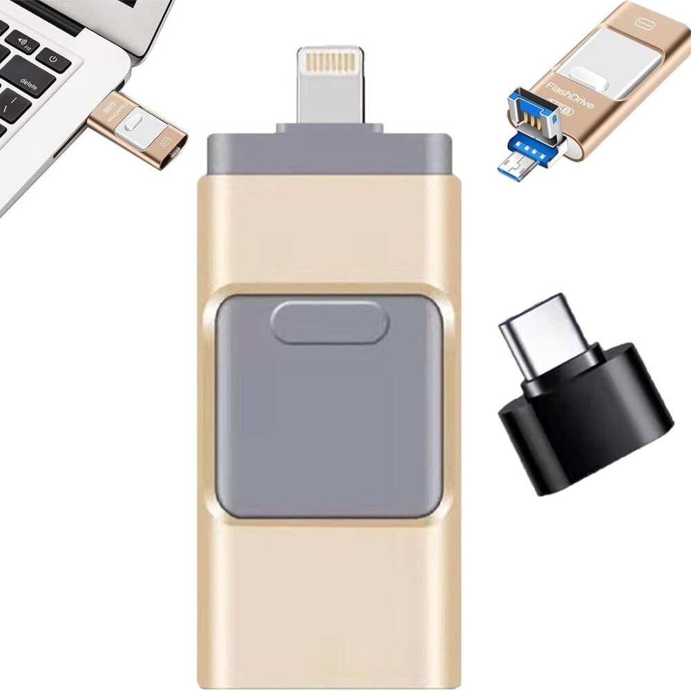 Acuvar 64GB USB 4-in-1 Flash Drive with Type C Adapter for Phone and iPad